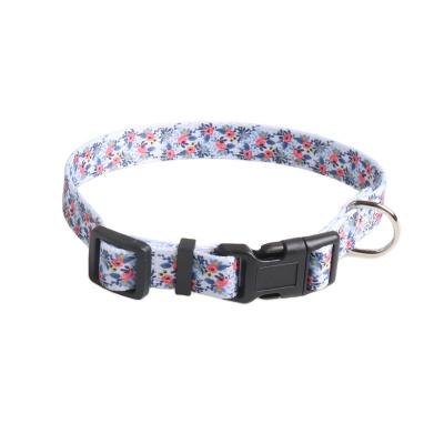 China New Design Stocked Fresh Floral Pattern Beautiful Printing Flowers Pet Adjustable Plastic Dog Cat Collars Buckle Collars for sale