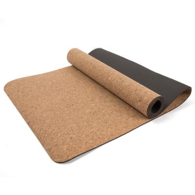 China Custom wholesale cork two double layer natural cork pilates gym logo 2021 gym logo rubber yoga mat tape for sale