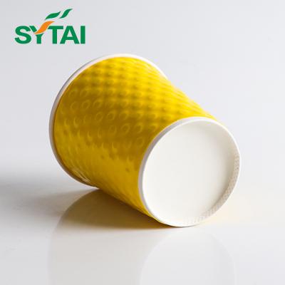 China Biodegradable Custom Printed Disposable Recycle 6oz 8oz 9oz 10oz 14 oz 16oz Single/Double Hot Coffee Wall Ripple Paper Cups With Logo for sale