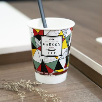 China Disposable Coffee Cup PLA Paper Container Disposable Biodegradable Wallpaper Double Cups for sale