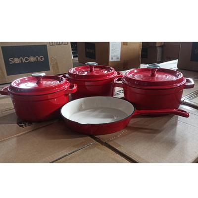 China Sustainable Hot Sale Customized Enamel Cooking Pots Set Nonstick Cast Iron Cookware Eco - Friendly for sale