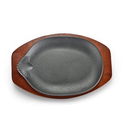 China Viable for Sale Pre-Seasoned Dish Seafood Casserole Cast Iron Steak Dish Non-Stick Cookware for sale