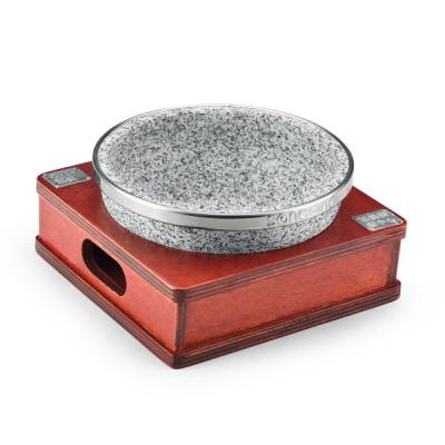 China Hot Selling OEM Natural Granite Stone Bowl Viable Stone Pot With Stainless Ring With Wooden Box for sale