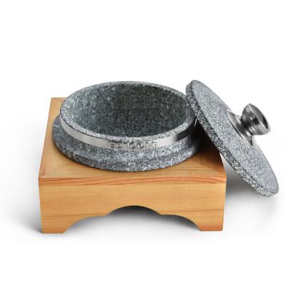 China Sustainable hot sale natural granite stone cooking pot cookware with cover stone cookware for sale