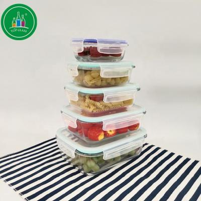 China 1500ml 1030ml 630ml 370ml 180ml Viable Rectangle Glass Food Container With BPA Free Lid for sale