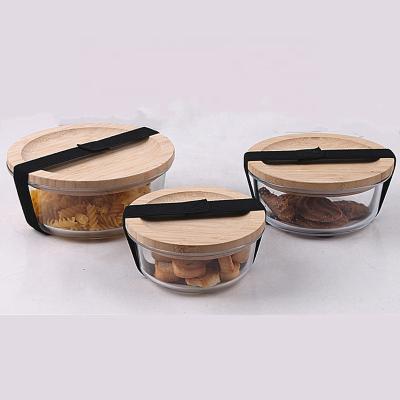 China Brand New Microwavable Glass Storage Lunch Box Food Container With Bamboo Lid for sale