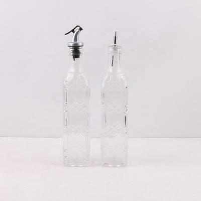 China Viable 450ml Kitchen Use Oil Containers Glass Salad Dressing Dispenser Bottle With Pourer Mist Lid for sale