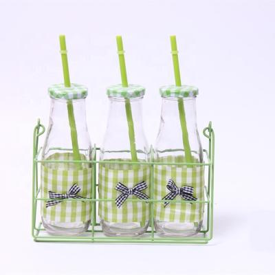 China 3pcs Drinks / Food Glass Milk Bottle With Straw for sale