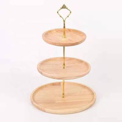 China 3 Tier Modern Cake Stand Bamboo Fruit Display Wedding Cake Stand for sale