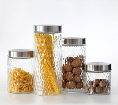 China Wholesale Freshness Preservation Factory Glass Jars Set Glass Food Storage Canister With Silver Metal Lid for sale