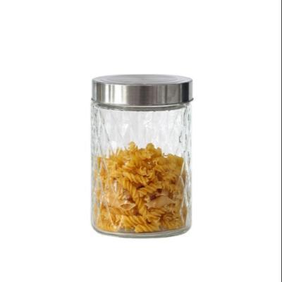 China Factory Wholesale 1200ML Freshness Preservation Glass Canister Set With L Lid Kitchen Storage Glass Jars Metal Lid for sale