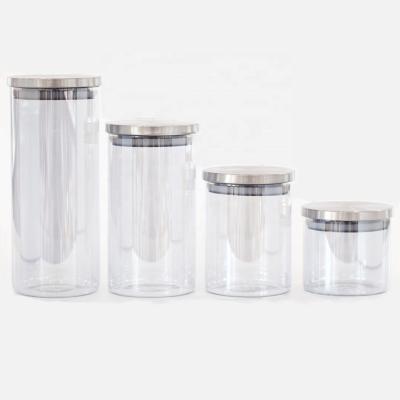 China Metal Microwavable Lids Canisters Kitchen High Borosilicate Glass Food Storage Jar With Color for sale