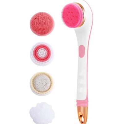 China Long Handle 2021 New USB Rechargeable Body Mssage Silicone Bath Body Exfoliate Bristle Brush With Long Handel Waterproof Body Scrubber for sale