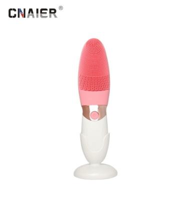 China Electric Handheld Portable Waterproof Sonic Vibration Facial Cleansing Brush Acne Treatment Long Handed Silicone Face Massager for sale