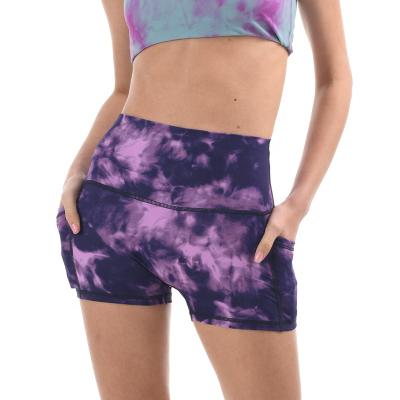 China Breathable Women Workout Yoga Shorts Unique Style Tie Dye Print Tights Sports Shorts Ladies Fitness Gym Shorts for sale