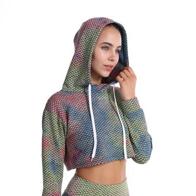 China Anti-wrinkle Women's Loose Bubble Yoga Clothing Running Long Sleeve Tie Dye Quick Dry Hoodie With Customized for sale