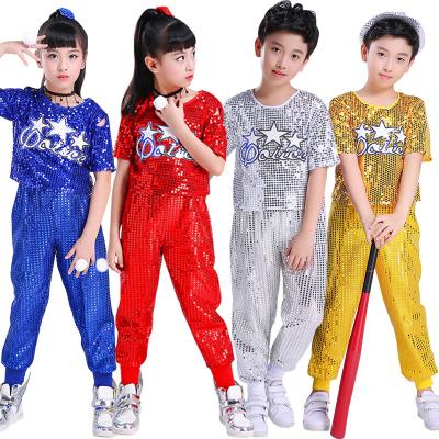 China QUICK DRY Boy's Sequin Dress Up Sets Kids Costume Warm Up Short Sleeve Suits For Kids Dance for sale