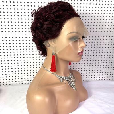 China Pixie Curly Pixie Cut Wig Brazilian Hair Wigs 99J Transparent Color For Women Cheap Hair Wig 4. for sale