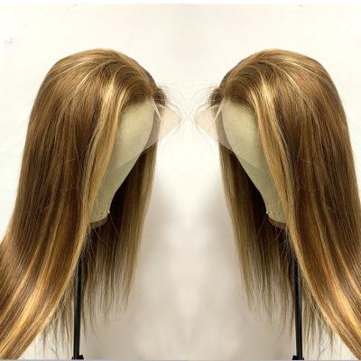 China Transparent Lace Front Wig Silky Straight Wave 180% Density Piano Color Silky Straight 4/27 Highlight For Ombre Wigs for sale