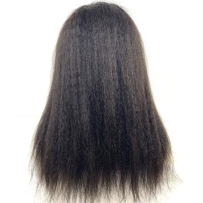 China Yaki Kinky Straight Lace Wig Black Yaki Lace Front Brazilian Hair Wigs Pre Plucked Bleached Knots Glueless for sale