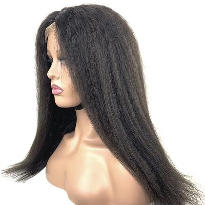 China Wholesale 10A Color Natural Brazilian Virgin Lace Front Yaki Wig With Baby Straight Swiss Curly Yaki Hair For Women for sale