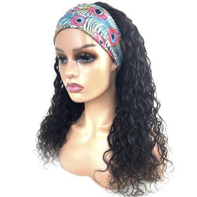 China Brazilian Remy Human Hair Wigs For Women 180% Density Machine Made Curly Water Wave Headband Hair Wig Full for sale