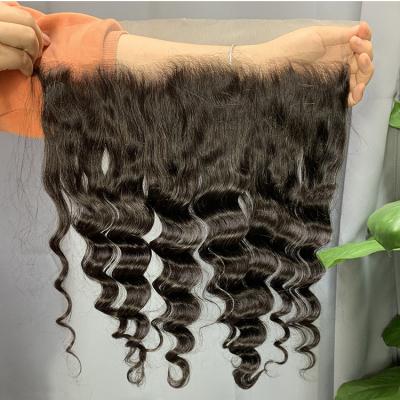 China wholesale price LOOSE DEEP WAVE cuticle lined virgin hair 13*4 hd raw lace headband closure, ear to ear undetectable lace headband for sale