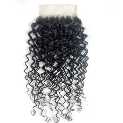 China Wholesale Transparent Curly Curly 4x4 Lace Closure Brazilian Kiki Hair Closure Pre Plucked With Natural Line for sale