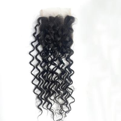 China Brazilian Water Wave Water Wave 4*4 Lace Up Closure With Baby Hair 100% Swiss Remy Hair Lace Closure Lace Closure for sale