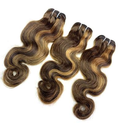 China Hot Sale Silky Straight Wave Highlight Color Body Wave Bundles Ombre Panio P4/27 Mixed Color BW Bundles With Swiss Lace for sale