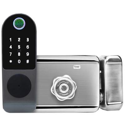 China Residential Outdoor Digital Door Lock Tuya App WiFi Remote Control Anti-theft Device Smart Electric Rim Lock Waterproof Fingerprint Door for sale