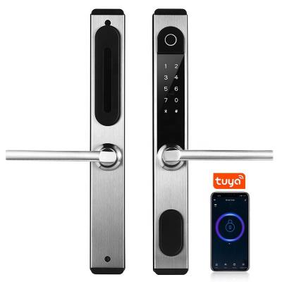 China Smart Home Office 304ss Fingerprint App Keyless Wifi Tuya Home Apartments Hotel Digital Door Lock Password Card Code Lock On Slim Aluminum Door for sale