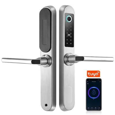 China High Security Home Office 304 Stainless Steel Home Apartments Hotel Base Track Fingerprint Digital Handle Electric Smart Door Tuya Smart Locks Exterior for sale