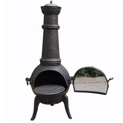 China Stored Modern Outdoor Pit Standing Cast Iron Fire Heater Wood Burning Backyard Chimeneas for sale