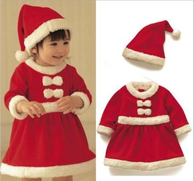 China Hot Sale Winter Outfit Girls Christmas Dress Christmas Costume Santa Claus Baby Clothing Set Plush Xmas Dress +Hat For Kids for sale