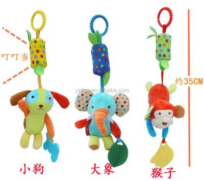 China Free Sample Plush Hanging Crib Ring Baby Toys Wind Rings Squeaker Stuffed Animal Plush Toys With Teether for sale