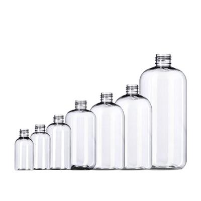 China 250ml 8 Ounce Cosmetic Packaging Pump Pet Dispenser Boston Containers Empty Clear Round Plastic Refillable Lotions Bottles Cosmetic Packaging for sale