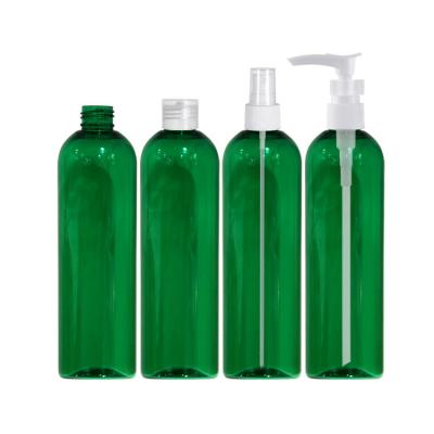 China PET BEAUTY Plastic Clear Green Round Bottle 350ml 12oz Empty PACKAGE With Pump Sprayer For Hair Styling Spray for sale