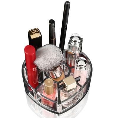 China Viable Hot Selling Heart Shape Clear Brush Holder Cosmetic Organizer Stand Rack for sale