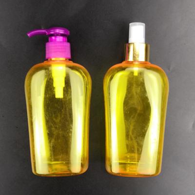 China Hot Sale 330ml 11oz Personal Care PET Yellow Flat Plastic Bottle For Body Butter Hand Sanitizer Gel for sale