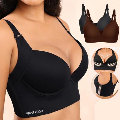 China Hexin Back Fat Bra for Women Invisible Push Up Deep Cup Incorporated Bra Shapewear for sale