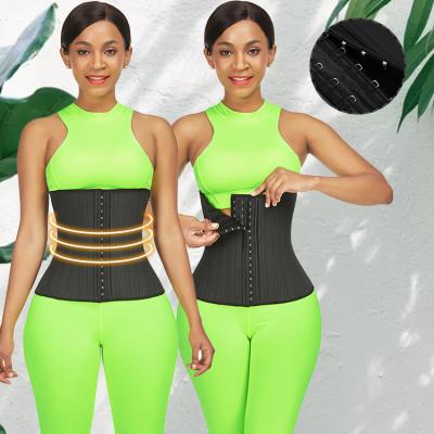 China 29 Steel Boned Women Tummy Control Body Shaper Adjustable 3 Hooks Latex Waist Trainer for sale