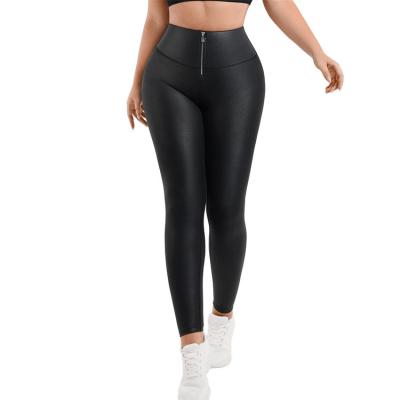 China High Waist Tummy Trimmer Control Leather Pants for Women 65% Nylon 35% Spandex Fabric for sale