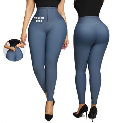 China High Waist Women's Shapewear Jeans Trousers Waist Trainer Leggings Slimming Waistline for sale