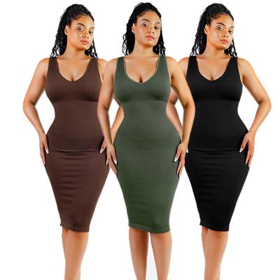 China 2024 Vrouwen Elegant Casual Style Midi Shapewear Kleding Met Afneembare Pads Te koop