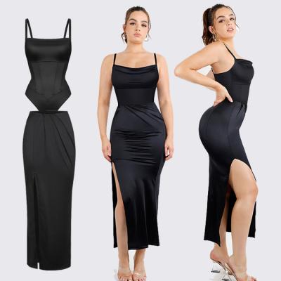 China Elastische taille Maxi Bodycon jurk Custom Built In Corset bodysuit voor vrouwen en dames Te koop