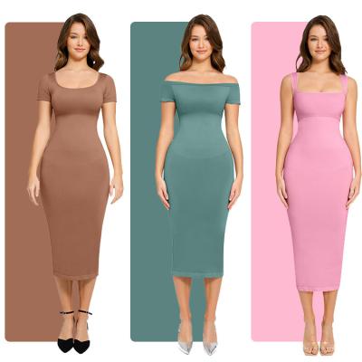 China Custom ingebouwde vormgever lange avondjurken bodycon zachte jurk voor vrouwen casual stijl Te koop