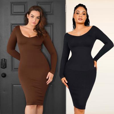 China 2023 Otoño Sexy Manga larga Mujeres sin costuras Moda Midi Bodycon vestido XS/S-3XL/4XL en venta