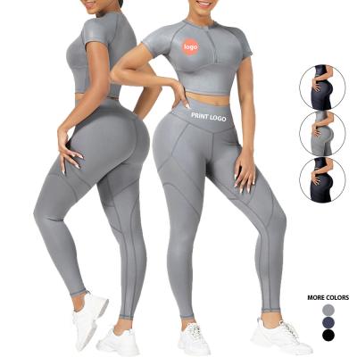 China Conjunto de roupas ativas para mulheres HEXIN 2021 Conjunto de yoga seco rápido em preto / azul / laranja / verde sexy à venda