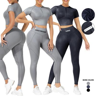 China HEXIN Breathable Material Short Sleeve Crop Top and High Waist Leggings Set for Women for sale